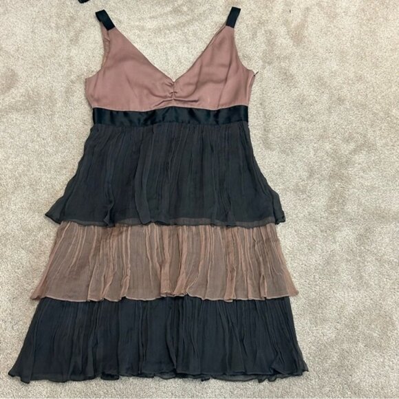 Zara silk satin V-neck sleeveless pleated tiered layered dress Sz  L pink gray - Picture 7 of 15